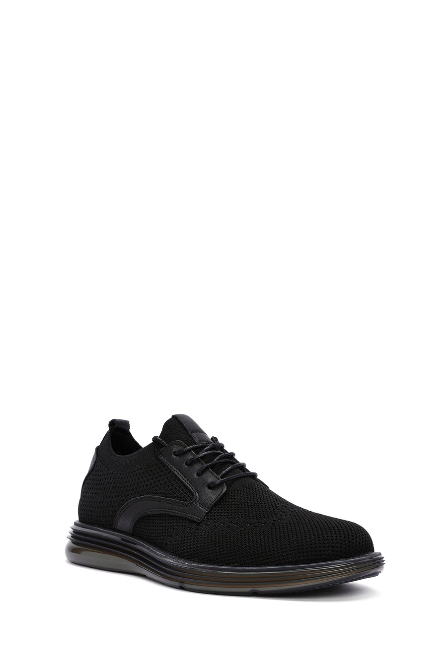 Men's Black Thick Sole Nubuck Detailed Lace Up Fabric Sneaker