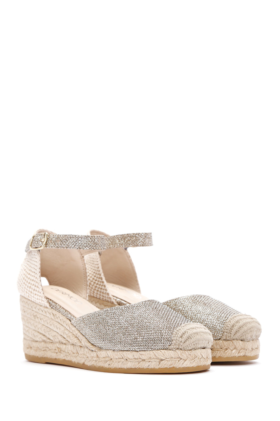 Women's Beige Ankle Strap Wedge Heels Leather Espadrille