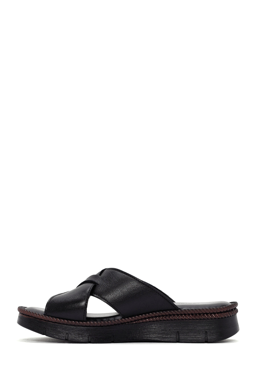 Women's Black Thick Soled Leather Comfort Slippers