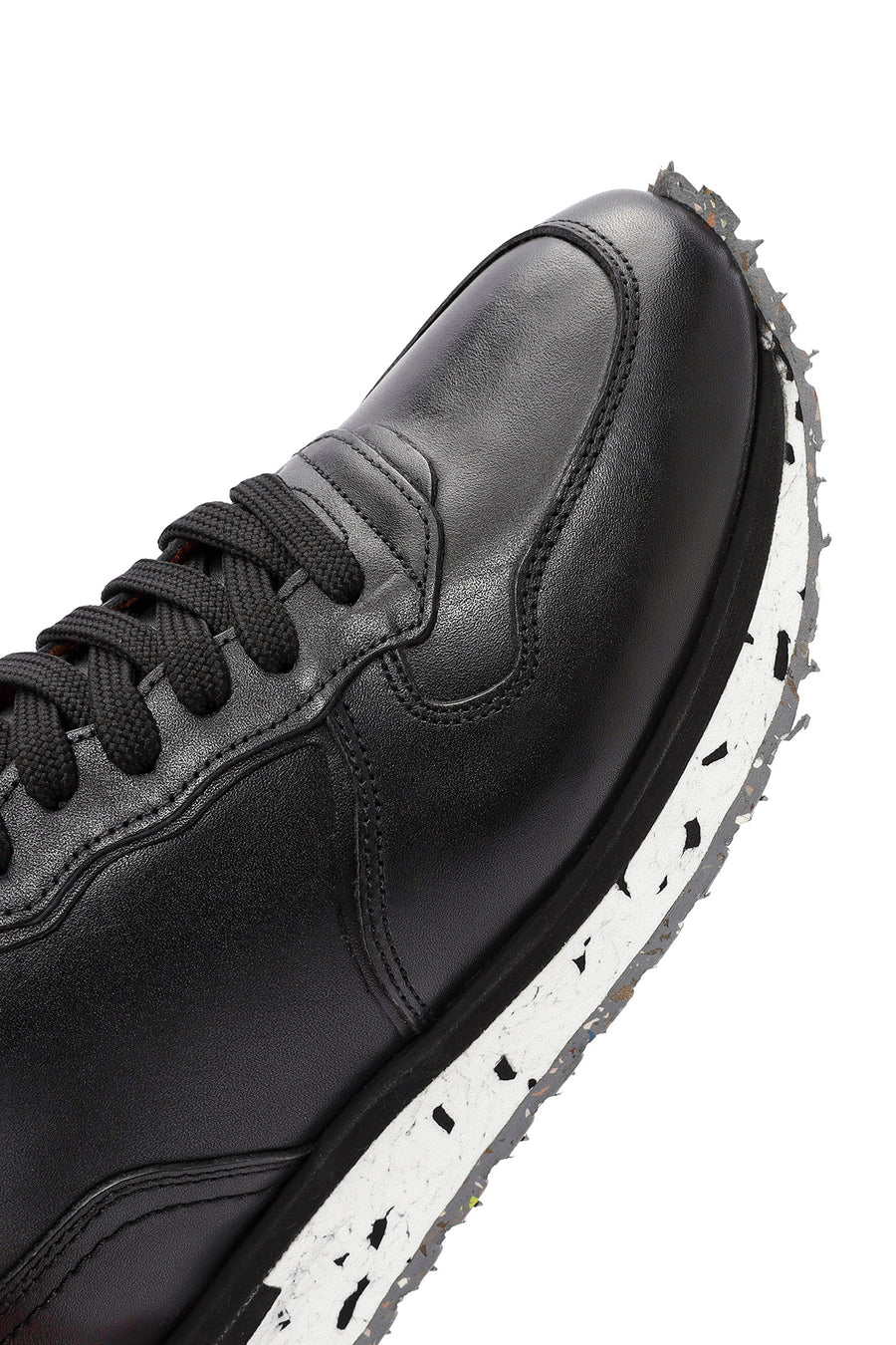 Erkek Siyah Bağcıklı Deri Casual Sneaker