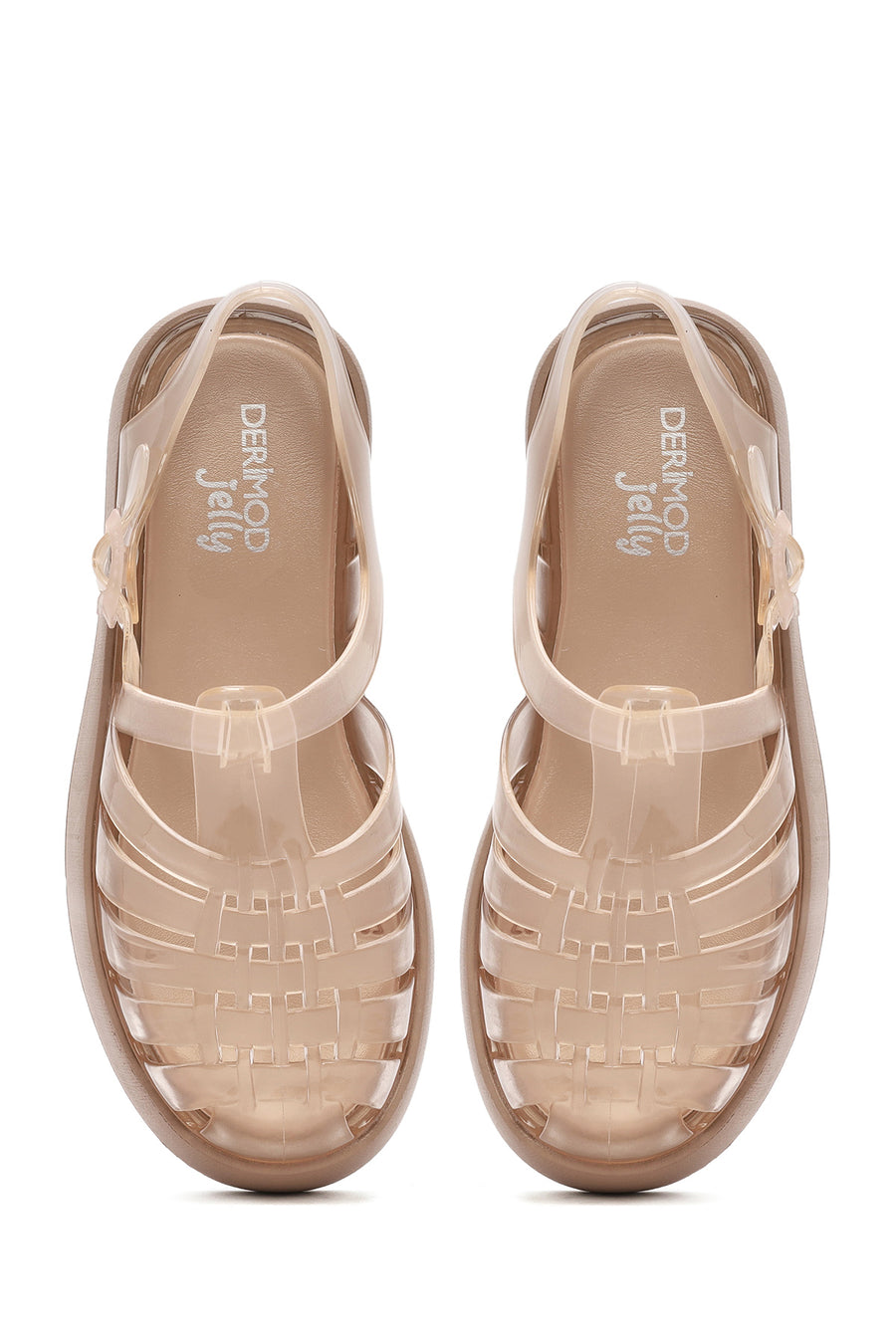 Women's Beige Ankle Buckle Thick Soled Jelly Sandals
