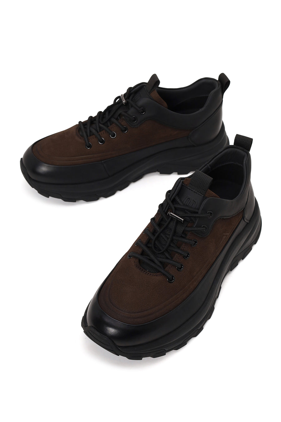 Erkek Kahverengi Bağcıklı Kalın Tabanlı Deri Casual Sneaker