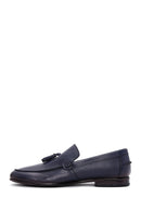 Men's Navy Blue Leather Tasseled Loafer | Derimod