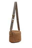 Woman Tan Long-Strap Suede Crossbody Bag | Derimod