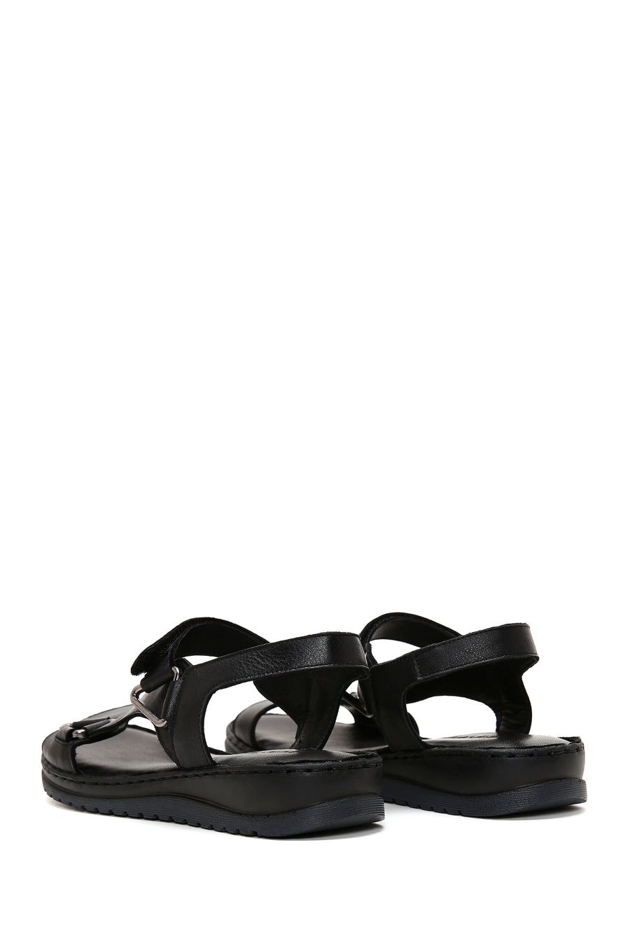 Women's Black Ankle Strap Leather Comfort Sandals