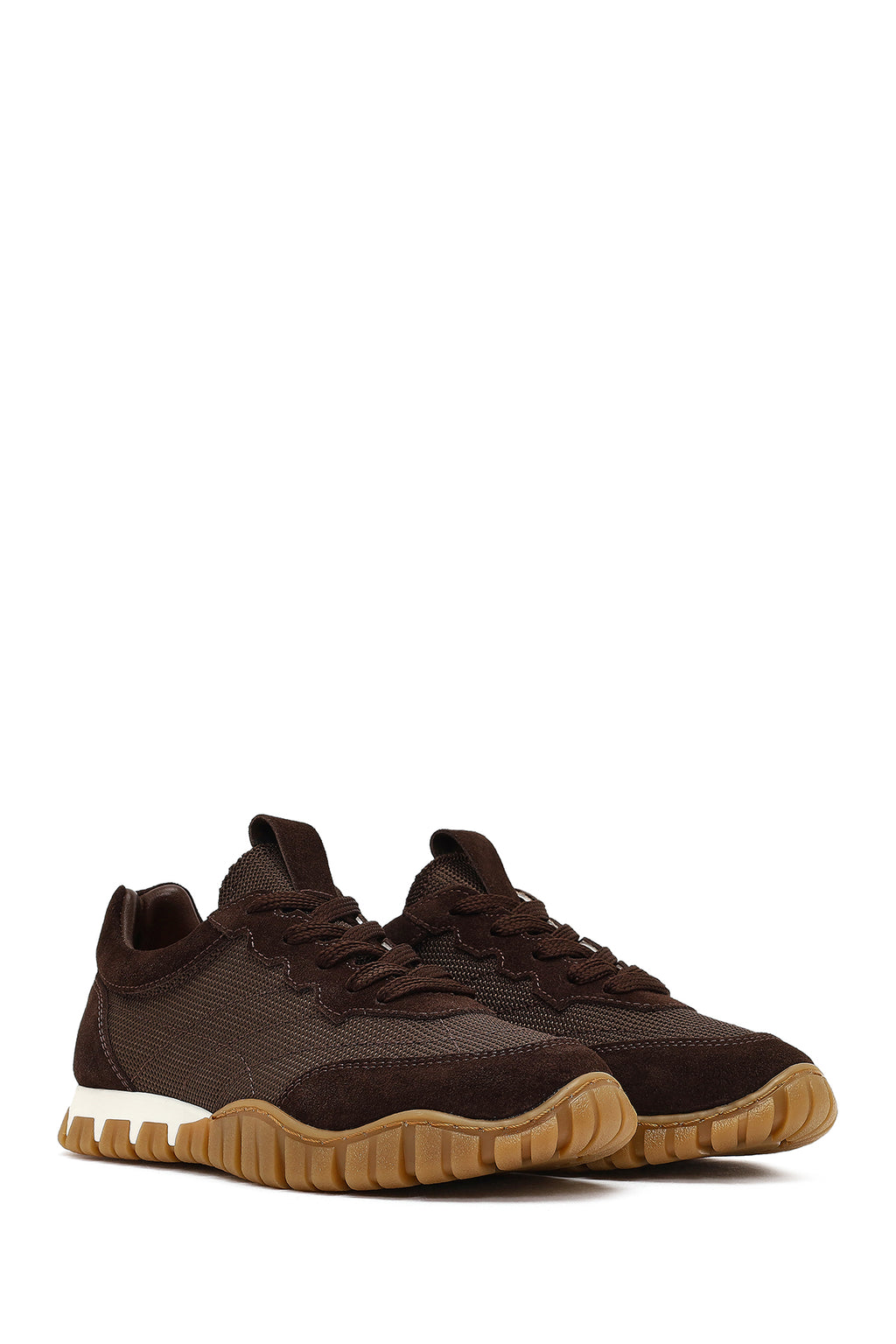Kadın Kahverengi Bağcıklı Deri Sneaker