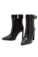 Women's Black Zipper Heeled Leather Boots | Derimod