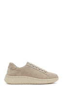 Women's Beige Lace-Up Chunky Sole Suede Leather Sneakers | Derimod