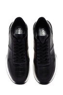 Men's Black Crocodile Patterned Lace Up Thick Soled Leather Sneaker | Derimod