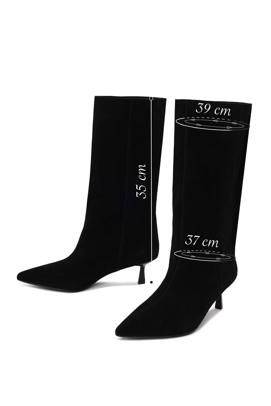 Woman Black Short Thin-Heeled Suede Short Boots