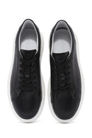 Men's Black Lace-up Thick-Sole Leather Sneaker | Derimod
