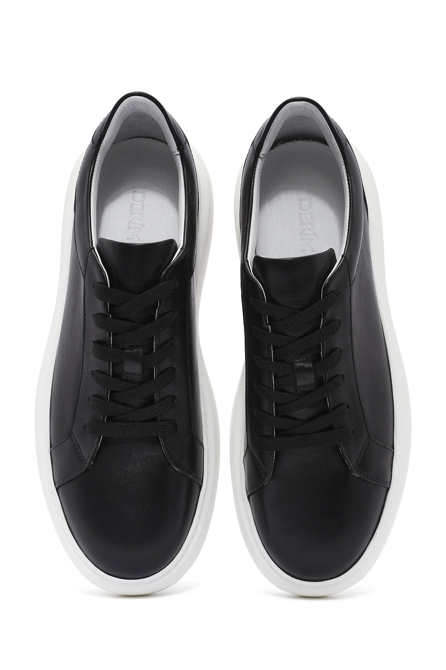 Men's Black Lace-up Thick-Sole Leather Sneaker