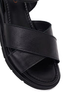 Women's Black Ankle Buckle Platform Leather Sandals | Derimod
