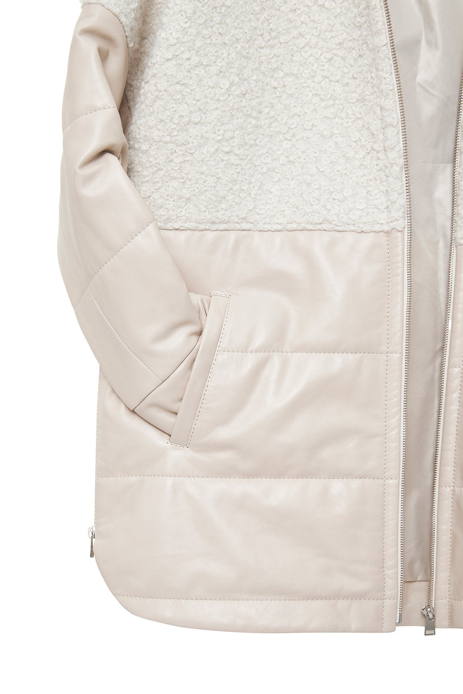 Atlanta Women's Beige Hooded Teddy Leather Jacket