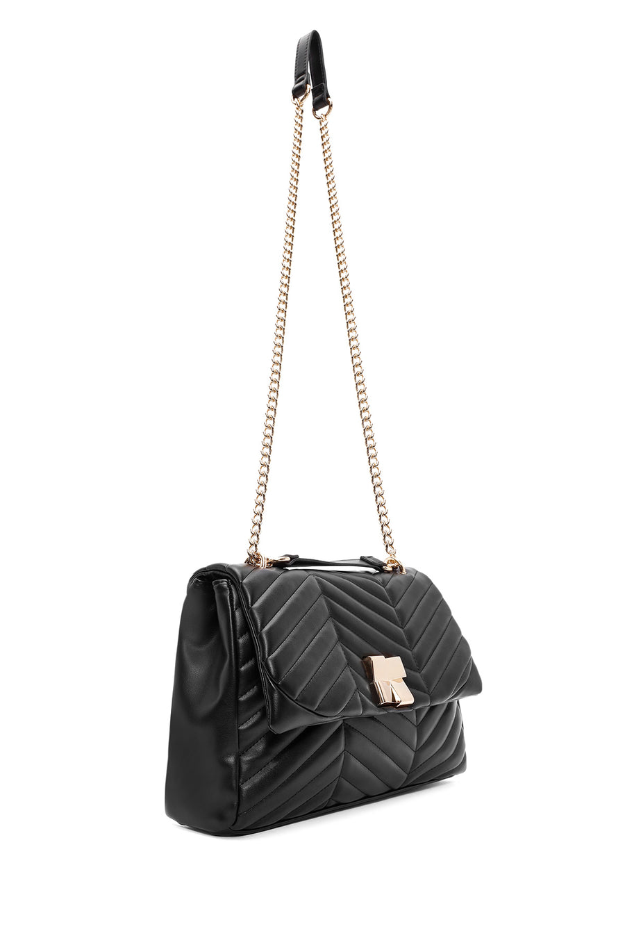 Women's Black Long Strap Quilted Patterned Shoulder Bag
