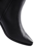 Women's Black Leather Zippered Boots | Derimod