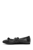 Women's Black Belted Leather Ballerina | Derimod