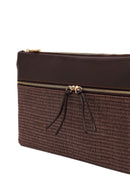 Woman Brown Long Chain Strap Wicker Clutch Bag | Derimod