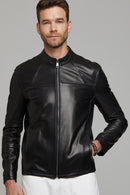 Neymar Men's Black Slim-Fit Short Leather Jacket | Derimod