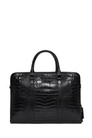 Unisex Black Long Strap Crocodile Pattern Leather Briefcase | Derimod