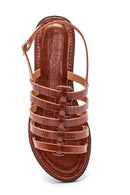 Women's Tan Crocodile Flat Sandals | Derimod