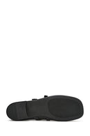 Women's Black Buckle Leather Ballerinas | Derimod