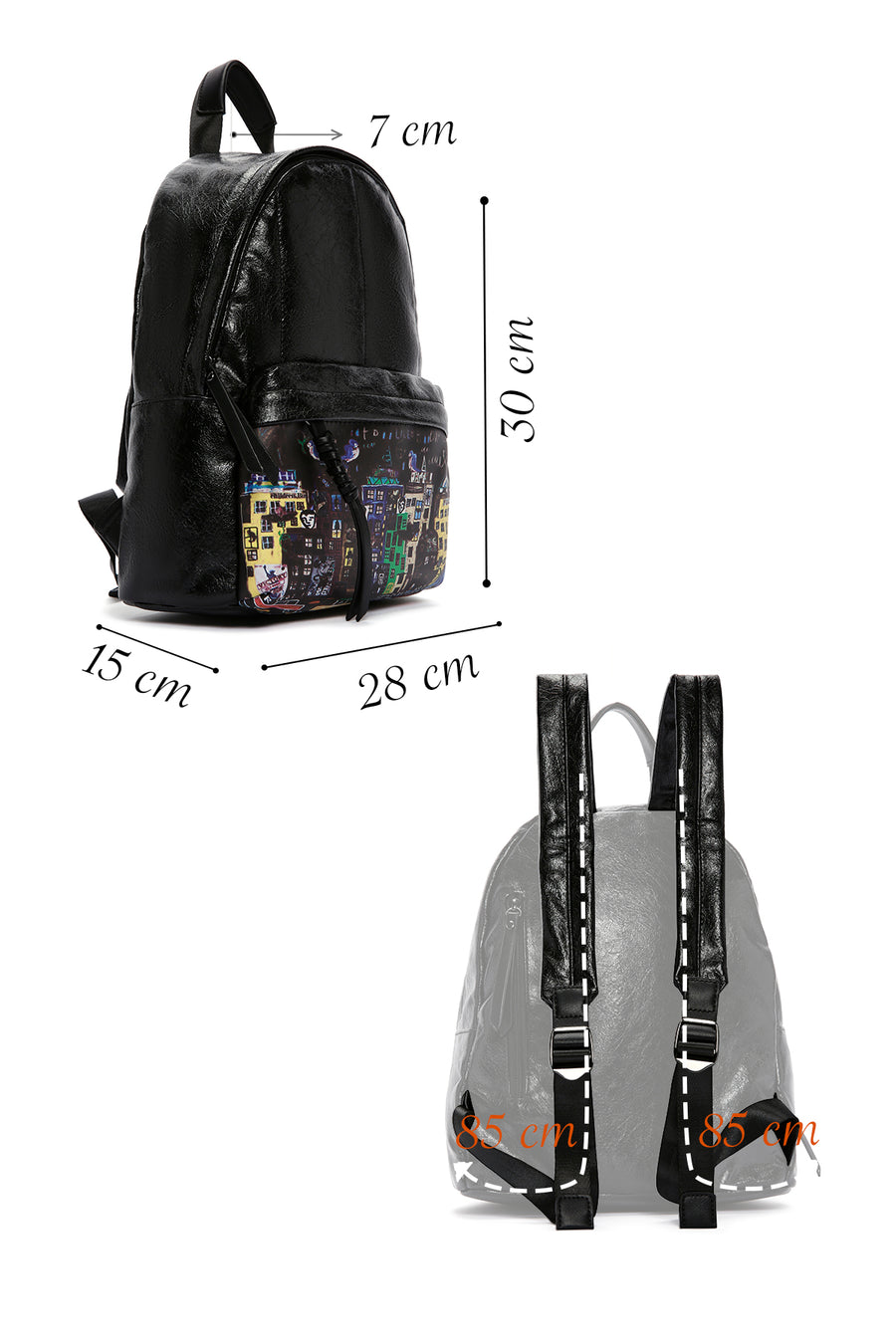 Women's Black Printed Backpack