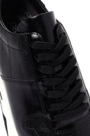 Men's Black Crocodile Patterned Lace Up Thick Soled Leather Sneaker | Derimod