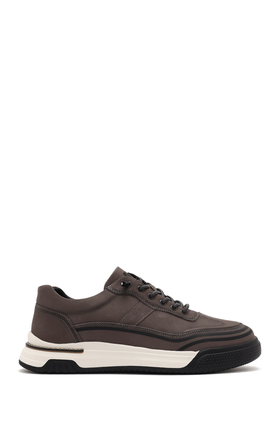 Men's Grey Lace-Up Thick-Soled Nubuck Leather Sneakers 25SFD6935V3 | Derimod