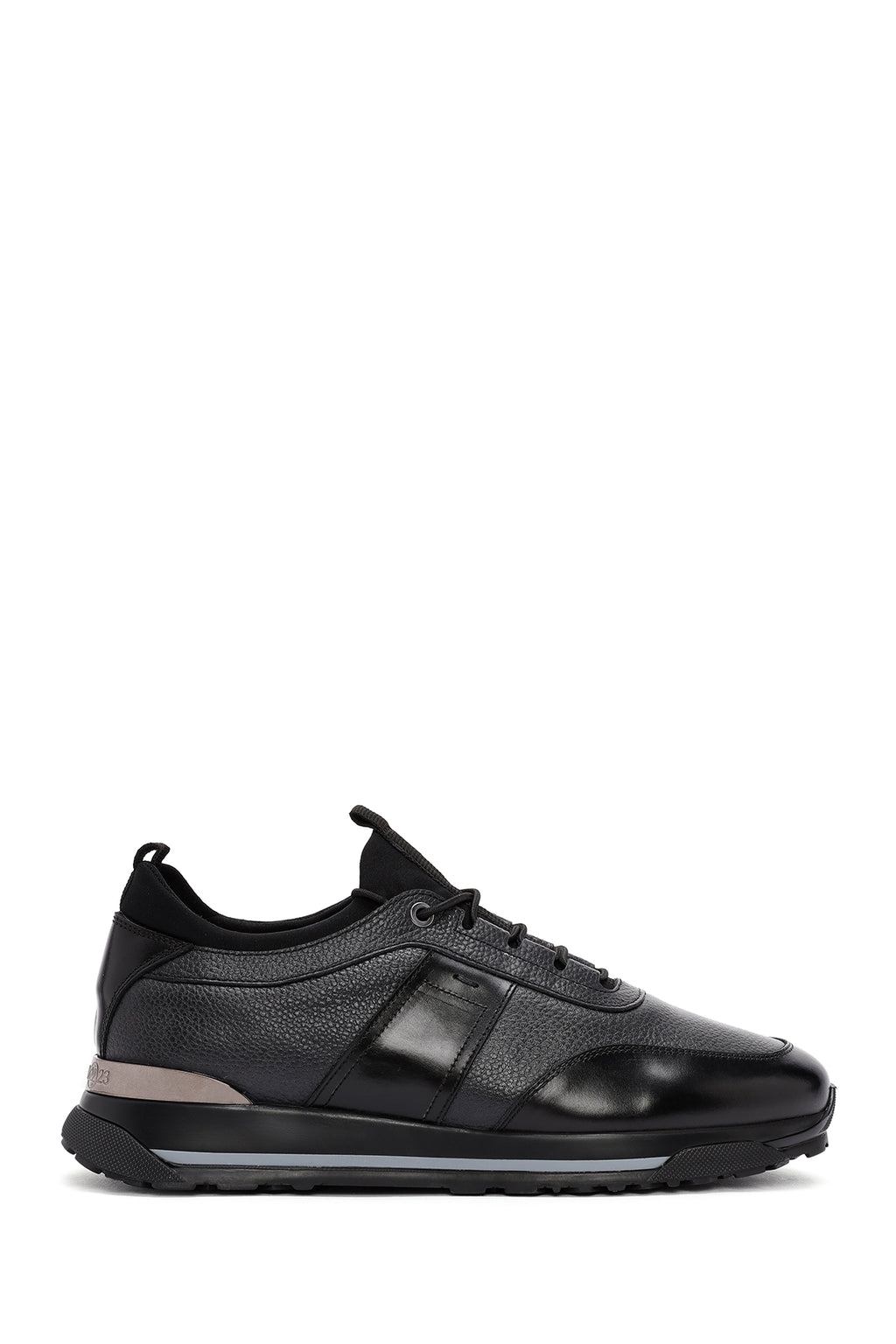 Erkek Siyah Bağcıklı Deri Casual Sneaker