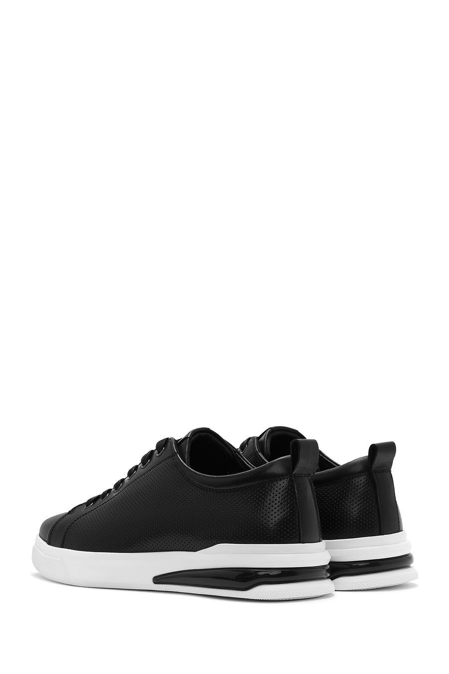Erkek Siyah Bağcıklı Deri Sneaker