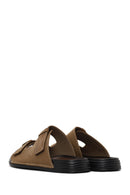 Male Beige Strapped Nubuck Leather Slipper | Derimod
