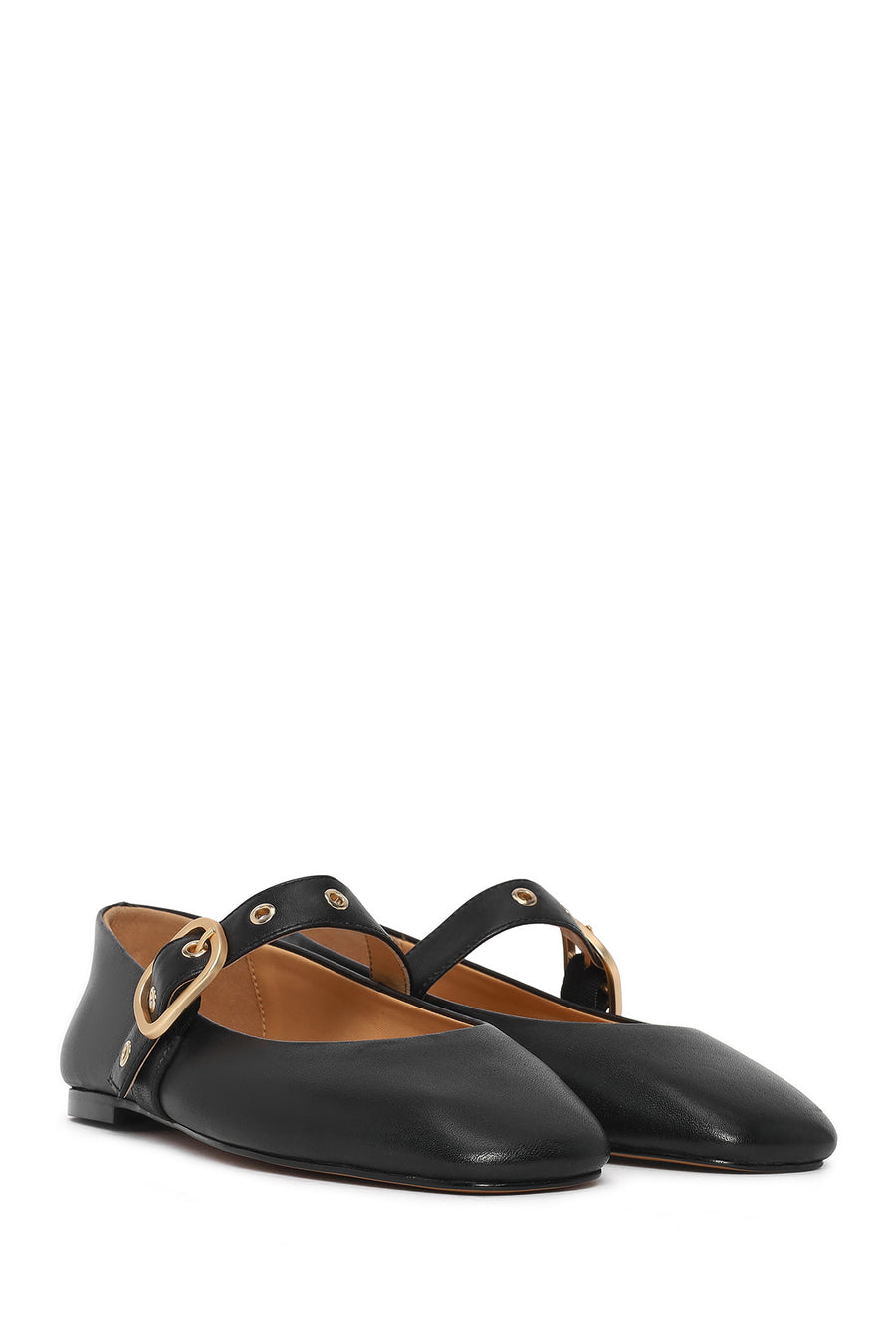 Women's Black Buckle Leather Ballerinas
