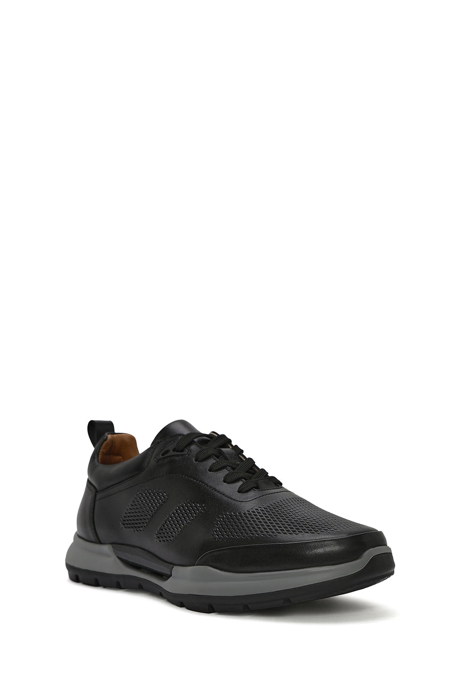 Erkek Siyah Bağcıklı Deri Casual Sneaker