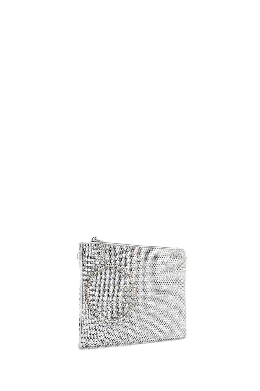 Woman Silver Chain-Strap Rhinestone Evening Bag
