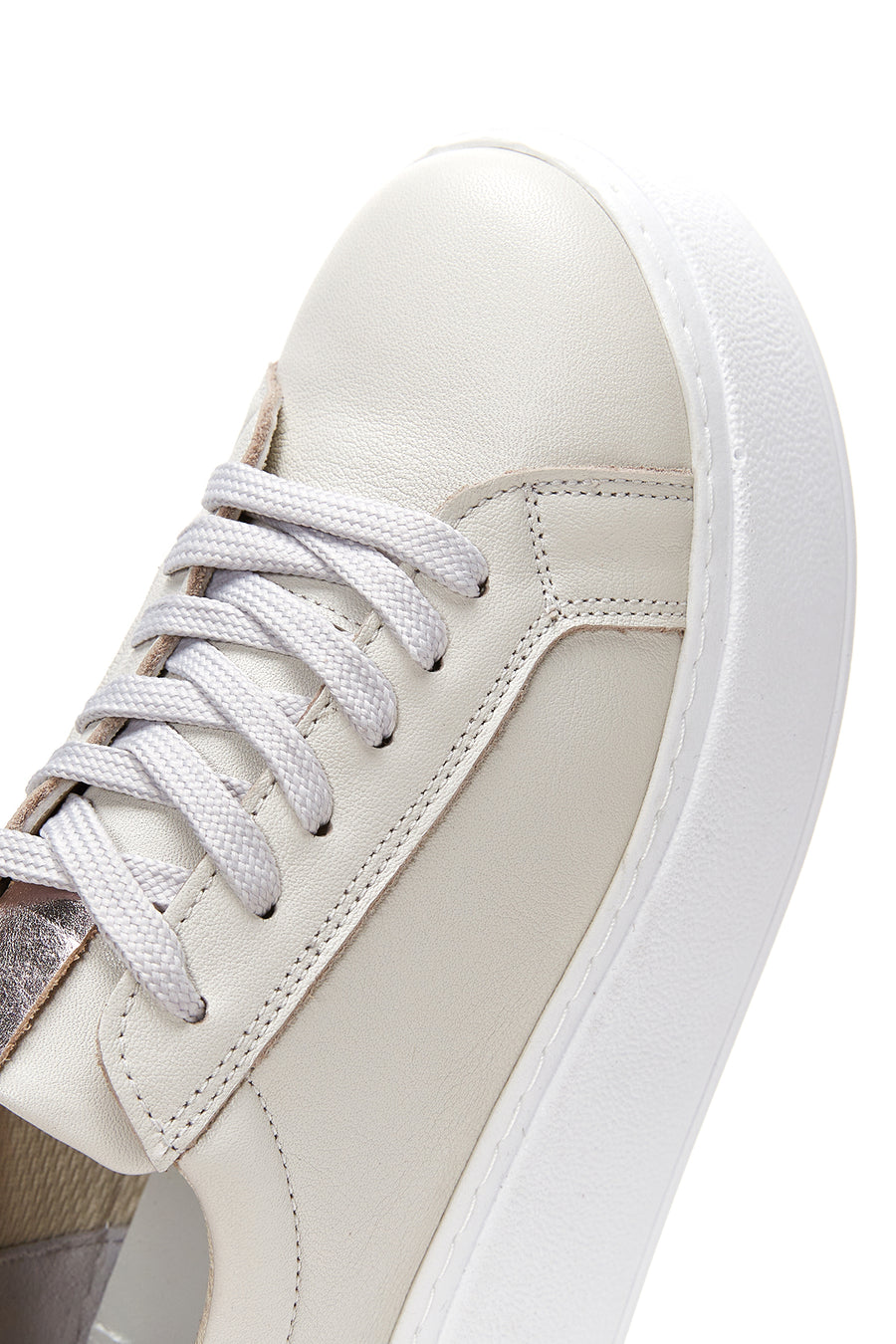 Women's Beige Leather Thick Soled Sneaker
