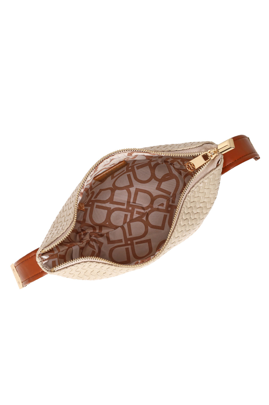 Woman Beige Long-Strap Knitted Shoulder Bag