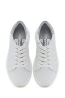 Women's White Lace-up Thick-Sole Leather Sneaker | Derimod