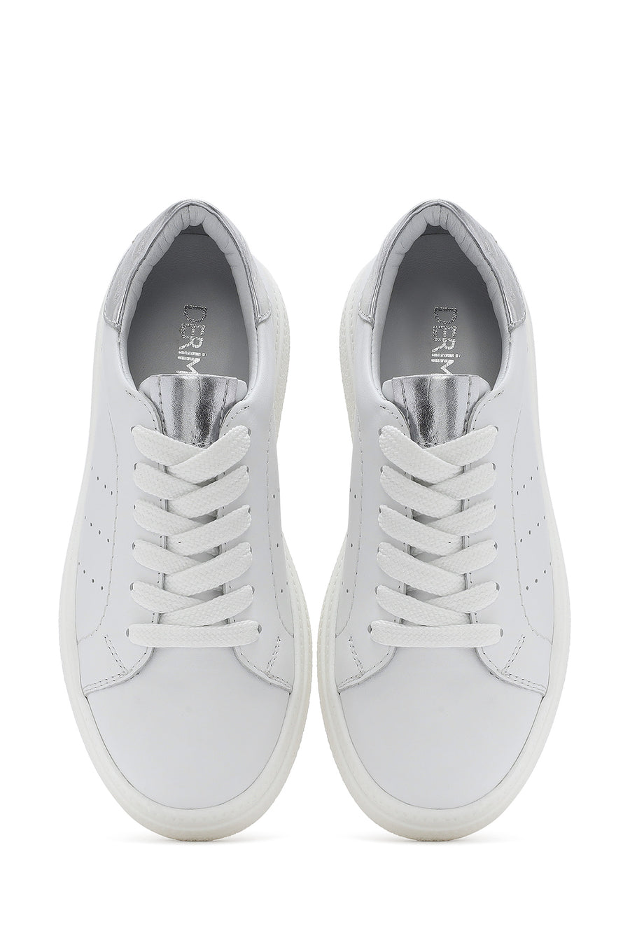 Woman White Lace-Up Leather Sneaker