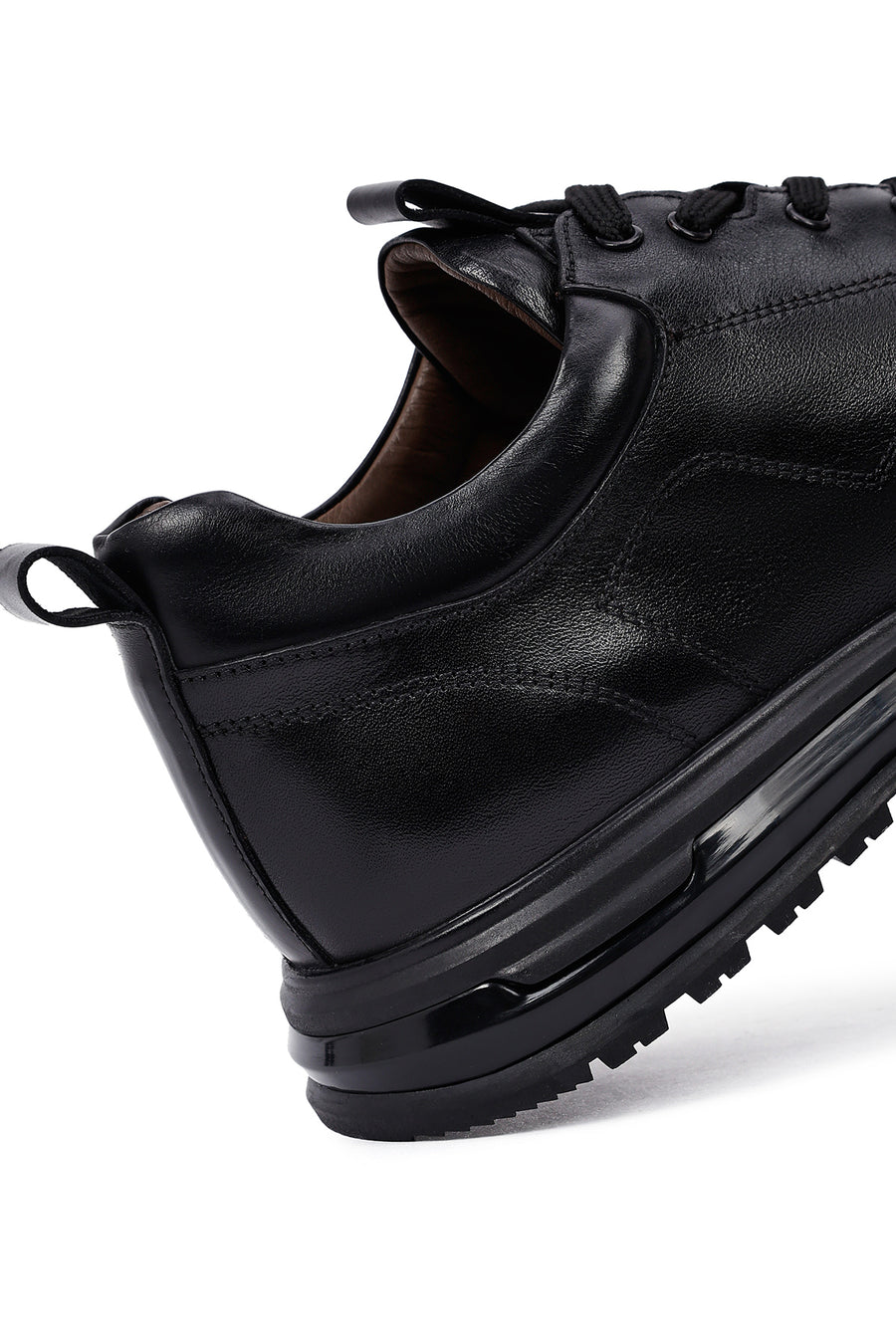 Erkek Siyah Bağcıklı Deri Casual Sneaker
