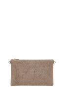 Woman Beige Chain Strap Printed Suede Clutch Bag | Derimod