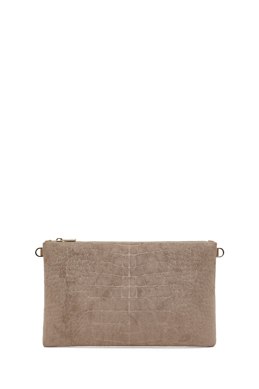 Woman Beige Chain Strap Printed Suede Clutch Bag