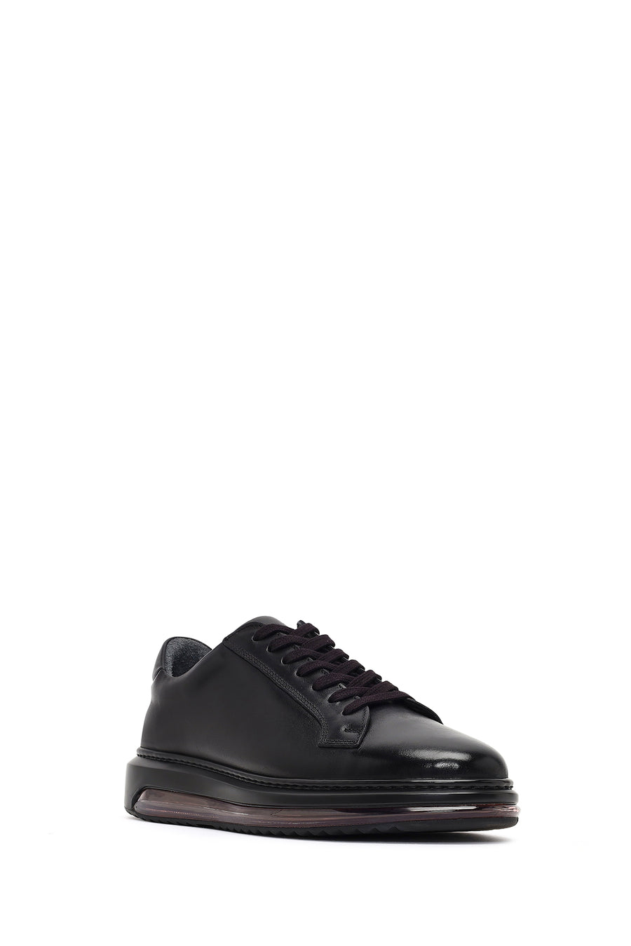 Erkek Siyah Bağcıklı Deri Sneaker