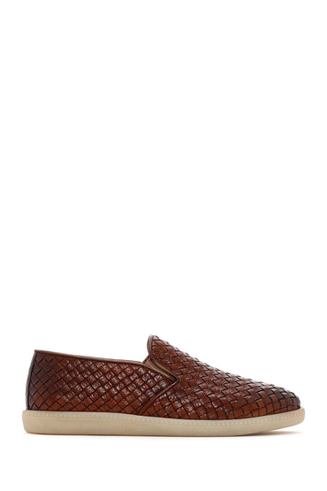 Erkek Taba Örgü Deri Casual Loafer_1