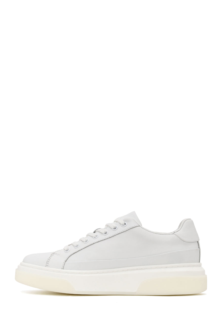 Erkek Beyaz Bağcıklı Kalın Tabanlı Deri Sneaker