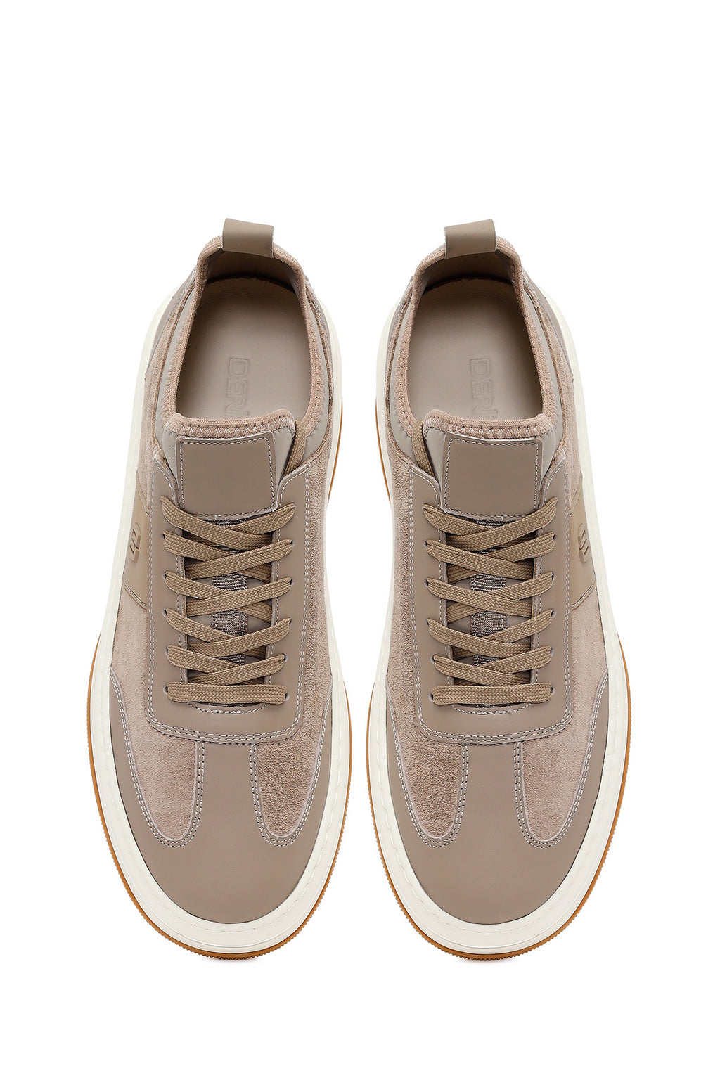Erkek Bej Bağcıklı Kalın Tabanlı Deri Sneaker