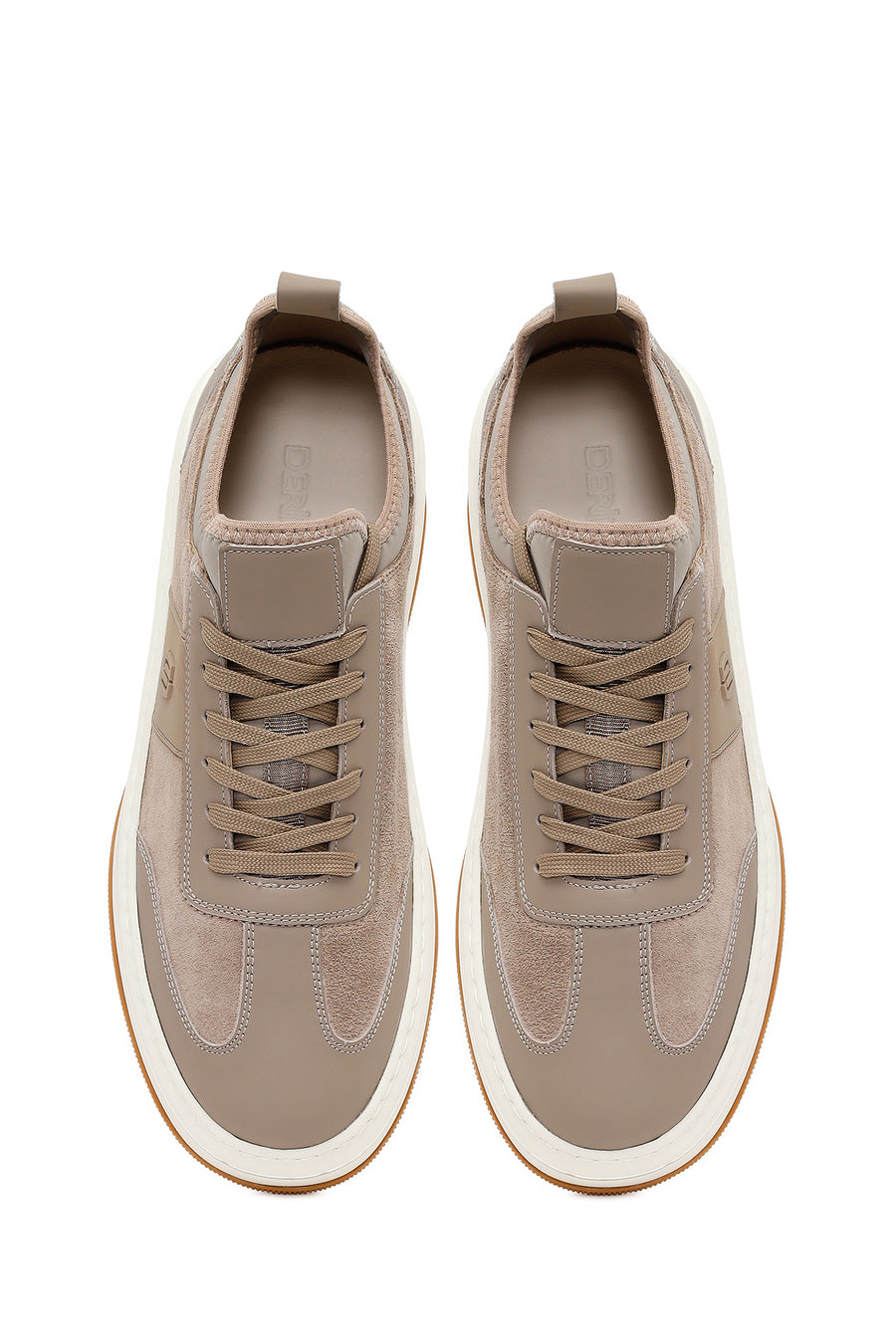Erkek Bej Bağcıklı Kalın Tabanlı Deri Sneaker