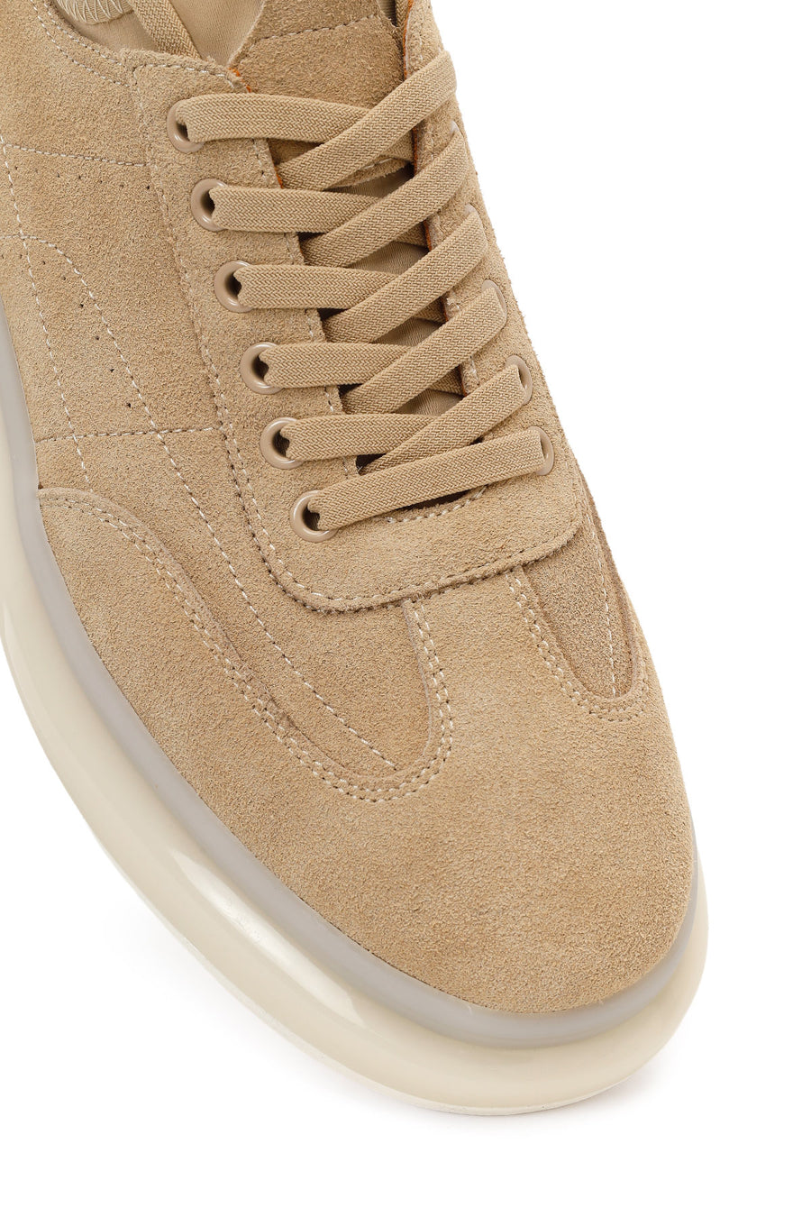 Men's Beige Lace-Up Thick-Sole Suede Leather Sneakers