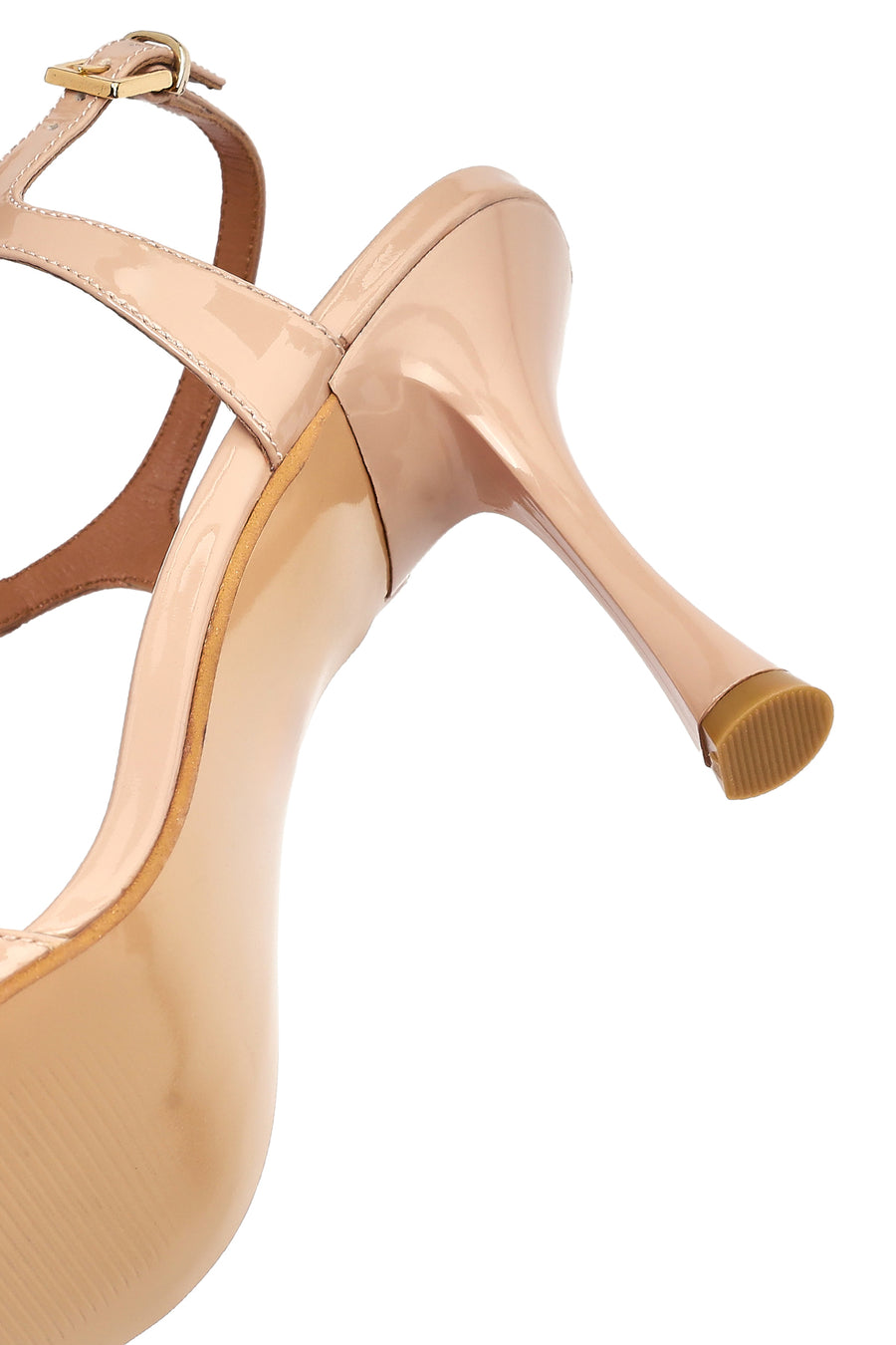 Women's Beige Ankle Buckle High Heel Patent Leather Sandals