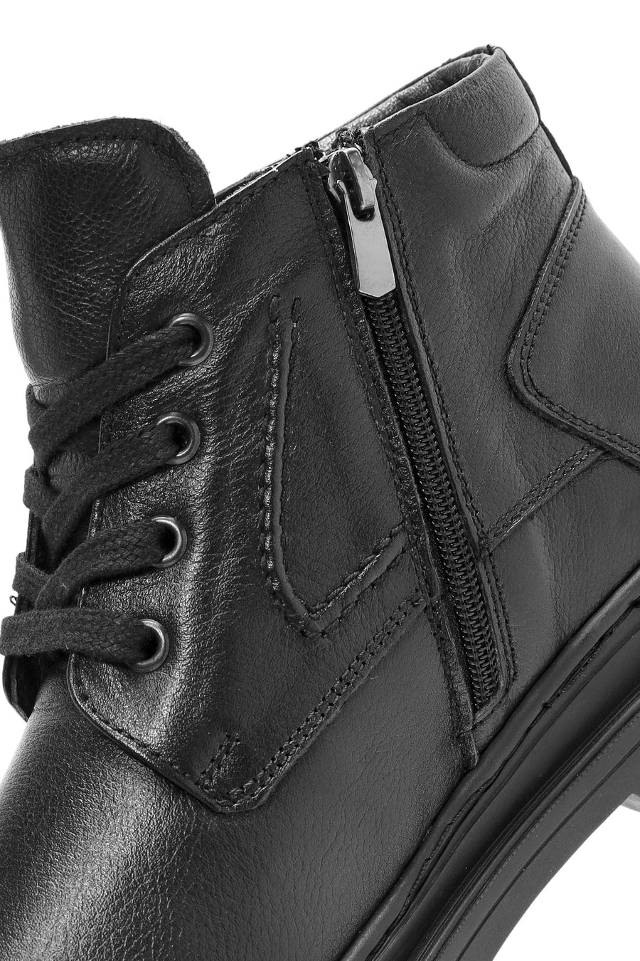 Men's Black Lace-Up Leather Casual Boots